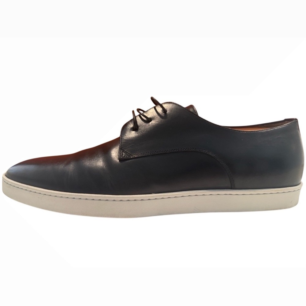 Santoni Leather Sneakers Mens Black Italian Derby Low Top Shoes
